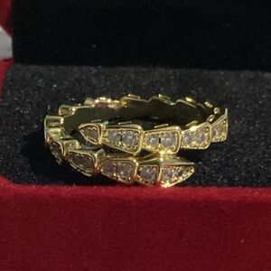 18k Gold Plated  Serpentine Snake Cz Diamond Pave Ring